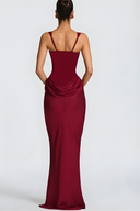 Elegant Draped Hip Square Neck Corset-Fit Maxi Gown