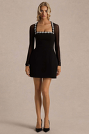 Elegant Crystal-embellished Mesh Sleeve Mini Dress