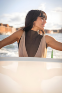 Sheer Mock Neck Cowl Front Maxi Dress