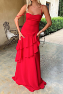 Spaghetti Straps Sweetheart Red Wedding Guest Dress with Ruffles Side