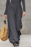 Casual Retro Dark Gray Zip-Up Top & Wide Pants Set