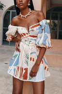 Como Linen Blend Ric Rac Trim Puff Sleeve Mini Dress