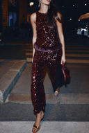 Sequined Faux Fur Hem Top & Pants Set