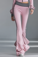 Elegant Sporty Black-Trimmed Pink Flared Pants Set