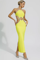 Rhinestone Cut-Out Halter Neck Maxi Dress