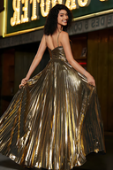 Metallic Pleated Halterneck Maxi Dress