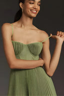 Pleated Corset Tulle Midi Dress