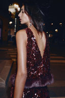 Sequined Faux Fur Hem Top & Pants Set