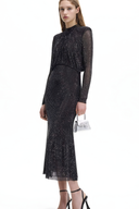 Rhinestone Stand Collar Solid Mermaid Maxi Dress