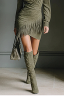 Olive Green Faux Suede V-Neck Wrap Mini Dress