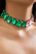 Stud Heart Shape Faux Pink Crystal Necklace