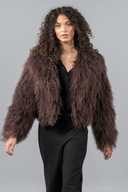 Brown Short Mongolian Fur Jacket