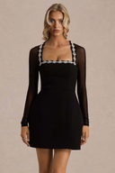 Elegant Crystal-embellished Mesh Sleeve Mini Dress
