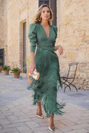 Tassel Ruched Long Sleeve Midi Dress