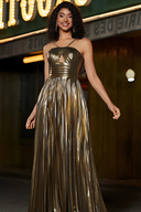 Metallic Pleated Halterneck Maxi Dress
