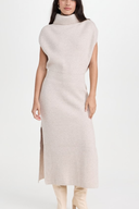 Cowl Neck Waisted Side Slit Midi Sweater Dress