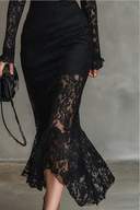 Elegant Party Black Stretch Lace Fishtail Maxi Dress