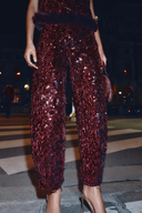 Sequined Faux Fur Hem Top & Pants Set