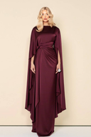 Boat Neck Pleated Satin Maxi Dress