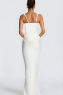 Elegant Draped Hip Square Neck Corset-Fit Maxi Gown