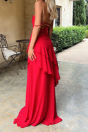 Spaghetti Straps Sweetheart Red Wedding Guest Dress with Ruffles Side