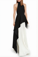 Crew Collar Sleeveless Backless Asymmetric Suit Dress
