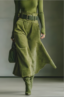 Olive Green Off-Shoulder Top & Faux Suede Skirt Set