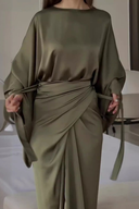 Satin Batwing Sleeve Maxi Dress