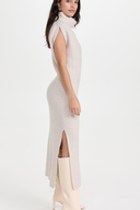 Cowl Neck Waisted Side Slit Midi Sweater Dress