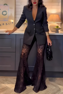 V-Neck Button-Up Long Sleeve Waisted Blazer Set