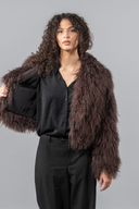 Brown Short Mongolian Fur Jacket