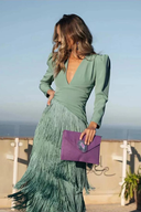 Tassel Ruched Long Sleeve Midi Dress