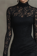 Elegant Party Black Stretch Lace Fishtail Maxi Dress