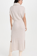 Cowl Neck Waisted Side Slit Midi Sweater Dress