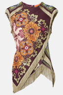 Scarf Floral Fringed Silk Top