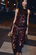 Sequined Faux Fur Hem Top & Pants Set