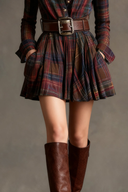 Vintage Lapel Red And Brown Plaid Mini Dress