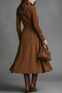 Brown Faux Suede Front Zipper Belted Elegant Maxi Dress