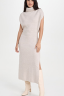 Cowl Neck Waisted Side Slit Midi Sweater Dress