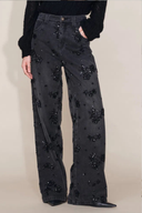 Jhenie Beaded Sequin Floral Wide-Leg Denim Jeans