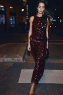 Sequined Faux Fur Hem Top & Pants Set