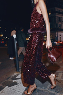 Sequined Faux Fur Hem Top & Pants Set