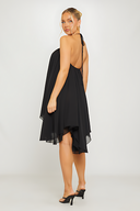 Black Chiffon Halter Asymmetric Mini Dress