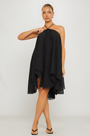 Black Chiffon Halter Asymmetric Mini Dress