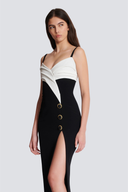 Contrast Color Button High Split Maxi Dress