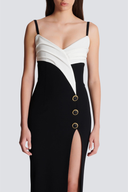 Contrast Color Button High Split Maxi Dress