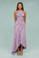 Halter Ruffle Pleated Maxi Dress