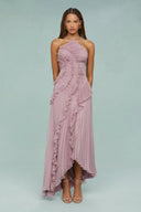 Halter Ruffle Pleated Maxi Dress