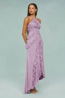 Halter Ruffle Pleated Maxi Dress