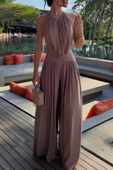 Lightweight Chic Draped High Rise Elastic Waist Wide-leg Pants